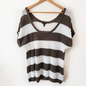 Torrid Green White Striped Dolman Open Weave Blouse Knit Crochet Sweater Top 1X